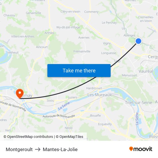 Montgeroult to Mantes-La-Jolie map