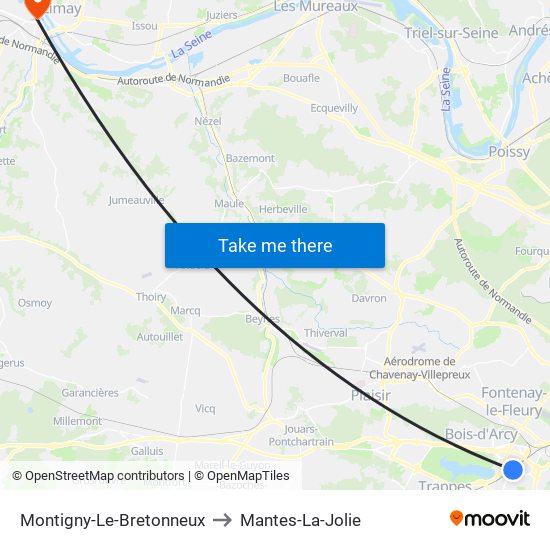 Montigny-Le-Bretonneux to Mantes-La-Jolie map