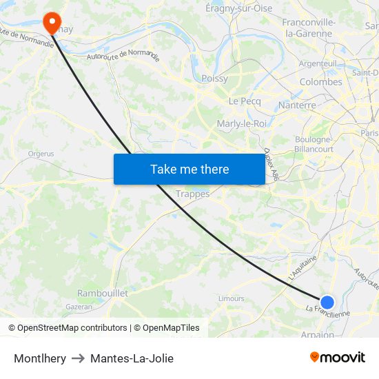 Montlhery to Mantes-La-Jolie map
