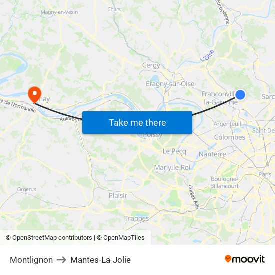 Montlignon to Mantes-La-Jolie map