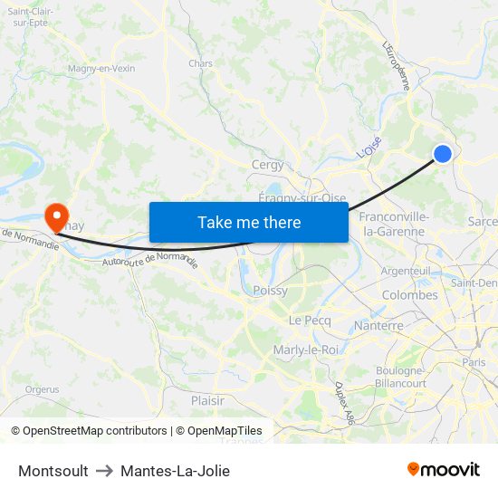 Montsoult to Mantes-La-Jolie map