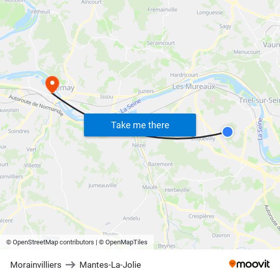 Morainvilliers to Mantes-La-Jolie map