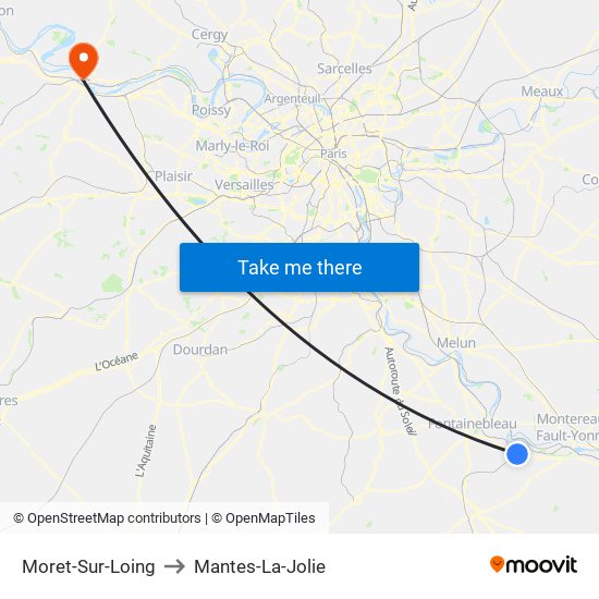 Moret-Sur-Loing to Mantes-La-Jolie map