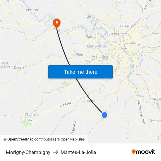 Morigny-Champigny to Mantes-La-Jolie map