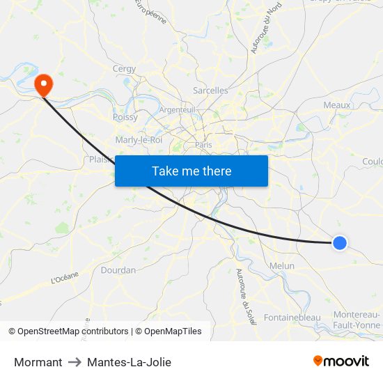 Mormant to Mantes-La-Jolie map