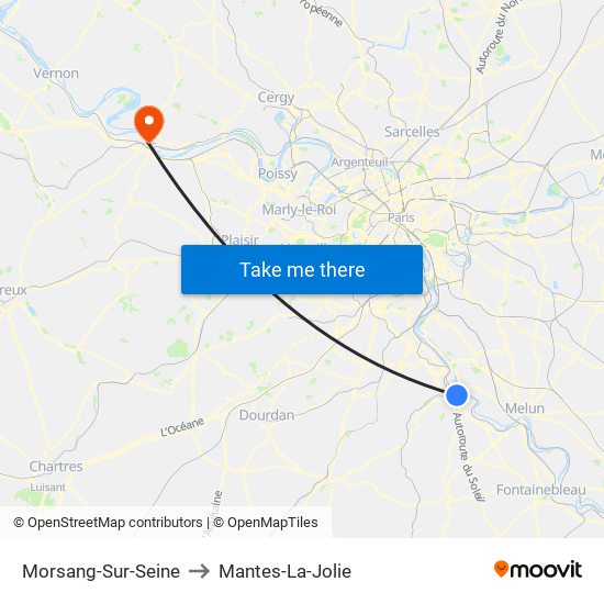 Morsang-Sur-Seine to Mantes-La-Jolie map