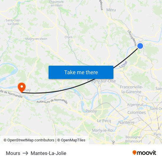 Mours to Mantes-La-Jolie map