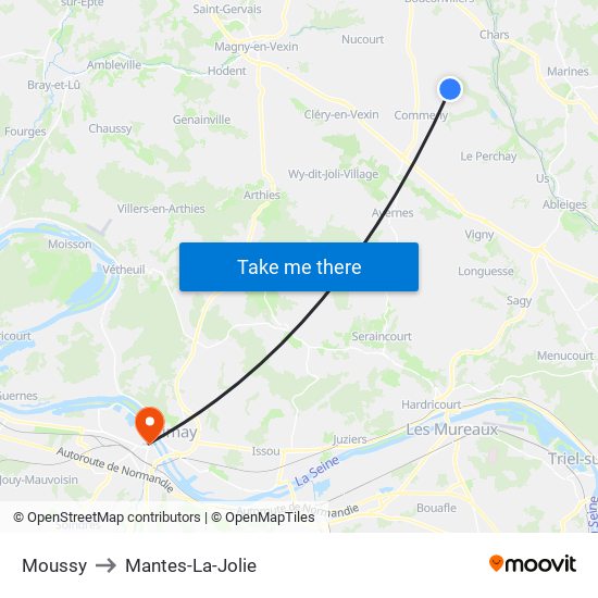 Moussy to Mantes-La-Jolie map