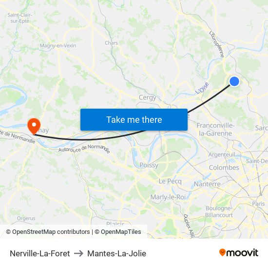 Nerville-La-Foret to Mantes-La-Jolie map
