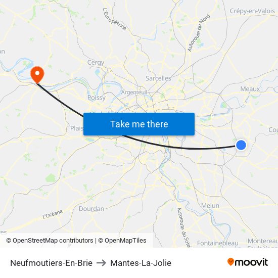 Neufmoutiers-En-Brie to Mantes-La-Jolie map