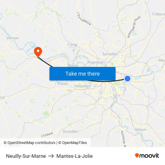 Neuilly-Sur-Marne to Mantes-La-Jolie map