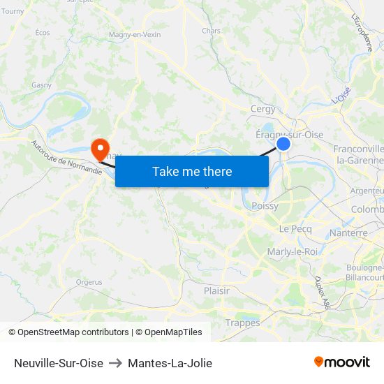 Neuville-Sur-Oise to Mantes-La-Jolie map
