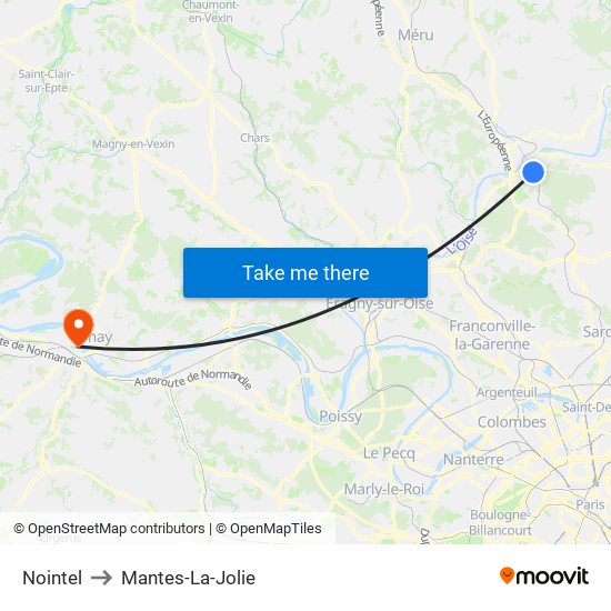 Nointel to Mantes-La-Jolie map