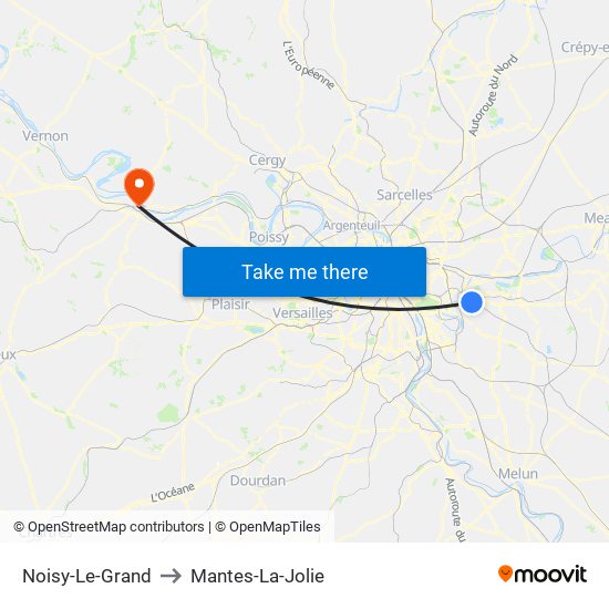 Noisy-Le-Grand to Mantes-La-Jolie map