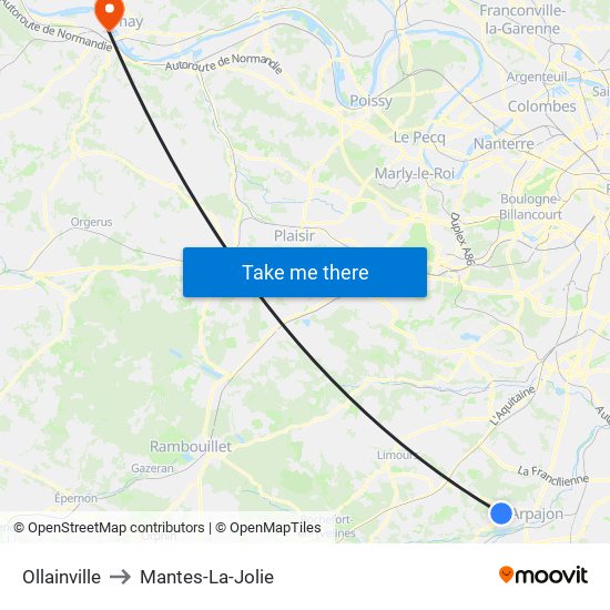 Ollainville to Mantes-La-Jolie map