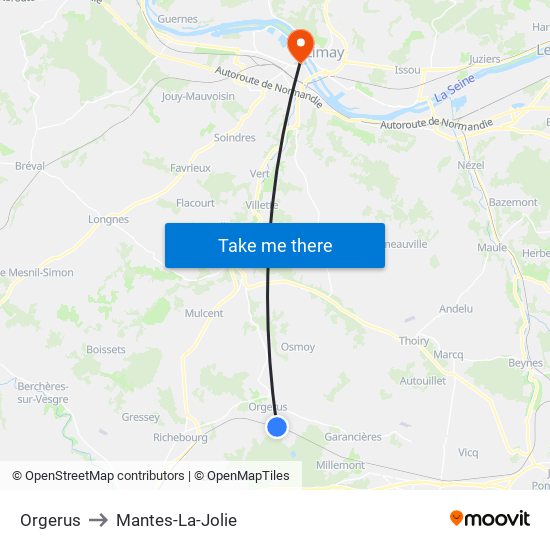 Orgerus to Mantes-La-Jolie map