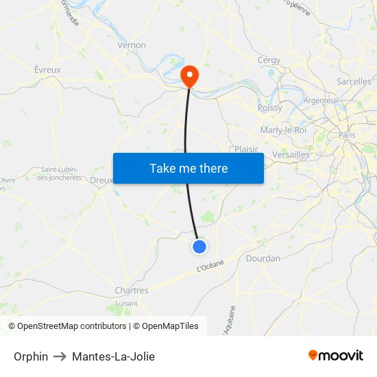 Orphin to Mantes-La-Jolie map