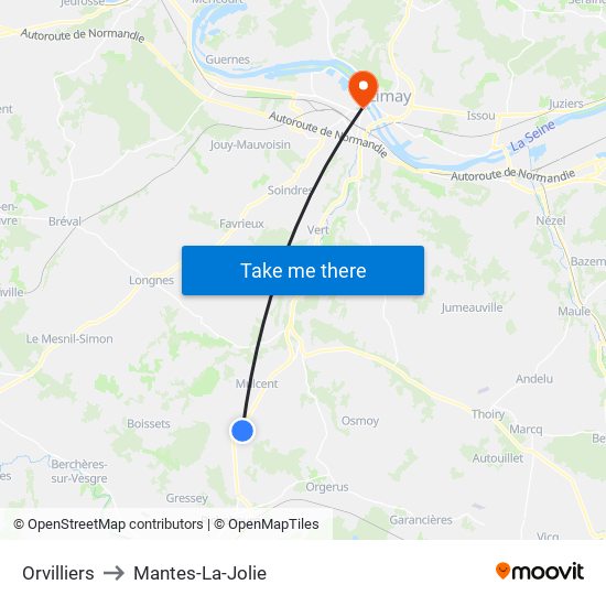 Orvilliers to Mantes-La-Jolie map