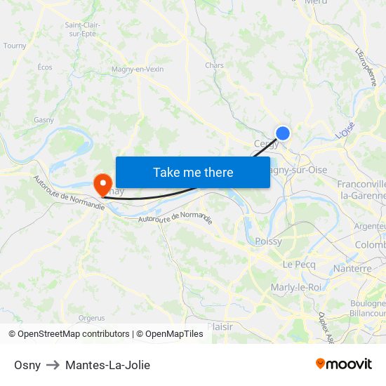 Osny to Mantes-La-Jolie map