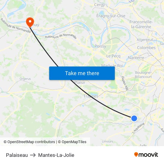 Palaiseau to Mantes-La-Jolie map