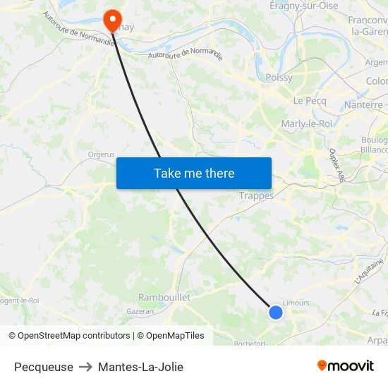 Pecqueuse to Mantes-La-Jolie map