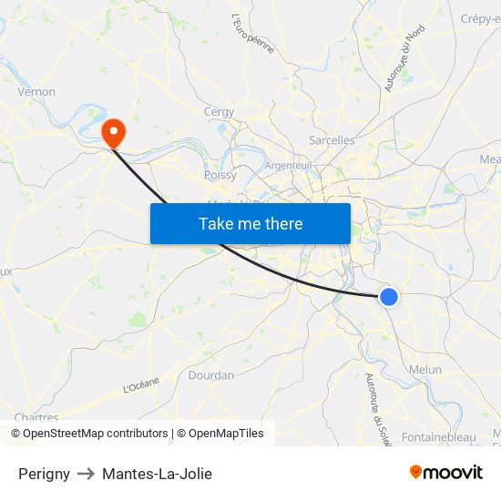 Perigny to Mantes-La-Jolie map