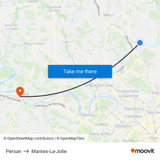 Persan to Mantes-La-Jolie map