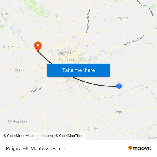 Poigny to Mantes-La-Jolie map