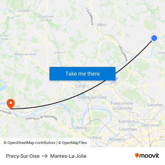 Precy-Sur-Oise to Mantes-La-Jolie map