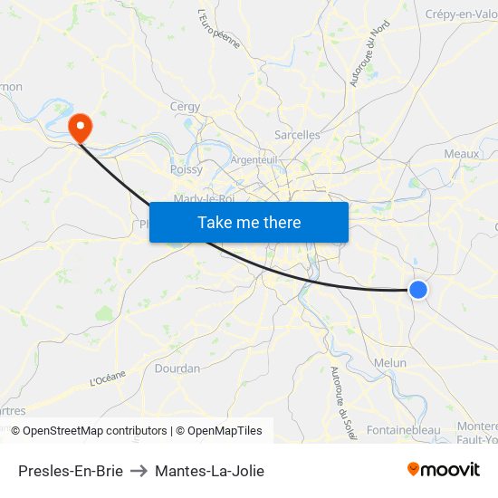 Presles-En-Brie to Mantes-La-Jolie map