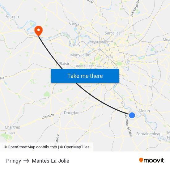 Pringy to Mantes-La-Jolie map