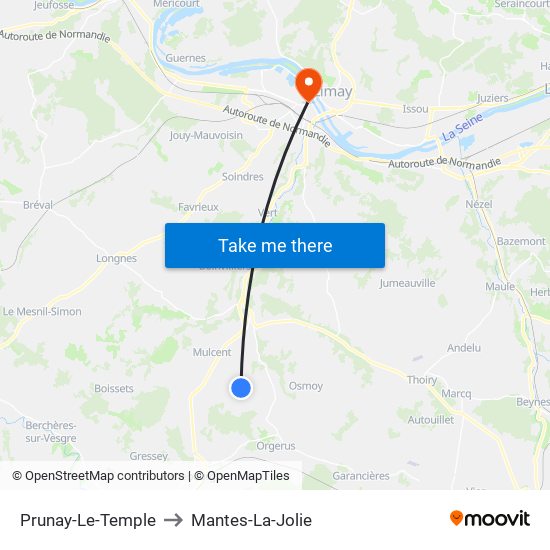 Prunay-Le-Temple to Mantes-La-Jolie map