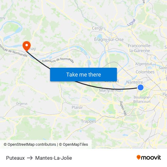 Puteaux to Mantes-La-Jolie map