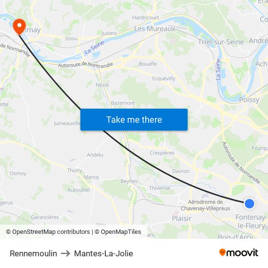 Rennemoulin to Mantes-La-Jolie map