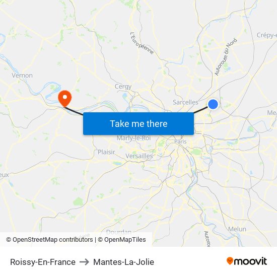 Roissy-En-France to Mantes-La-Jolie map