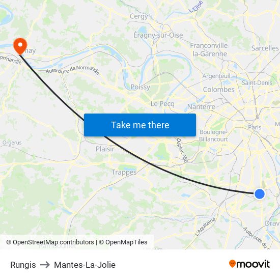 Rungis to Mantes-La-Jolie map