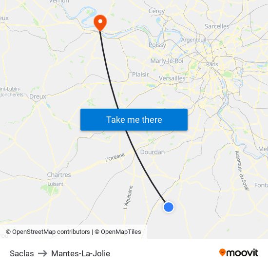 Saclas to Mantes-La-Jolie map