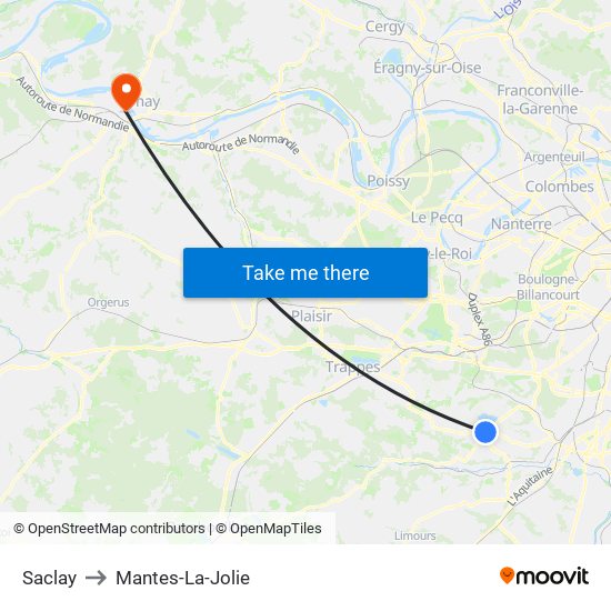 Saclay to Mantes-La-Jolie map