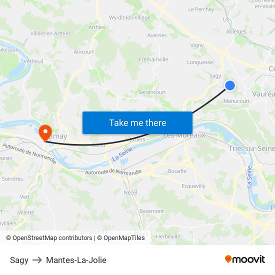 Sagy to Mantes-La-Jolie map