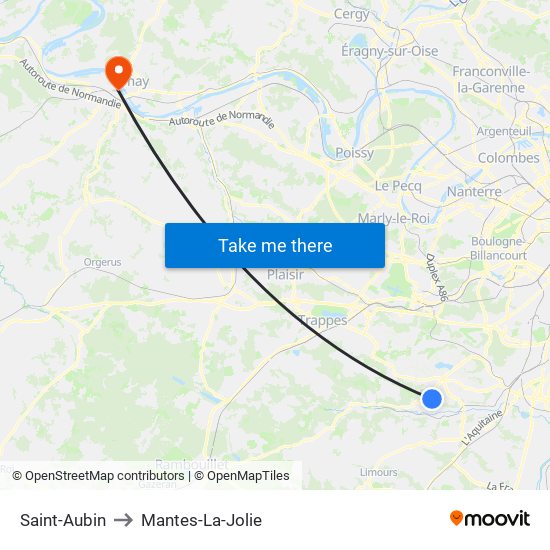 Saint-Aubin to Mantes-La-Jolie map