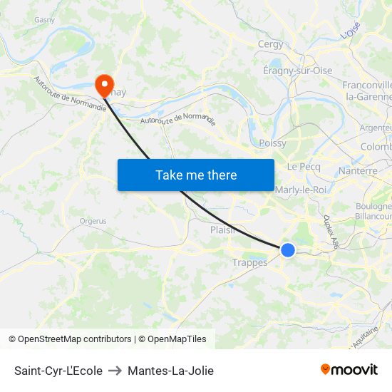 Saint-Cyr-L'Ecole to Mantes-La-Jolie map
