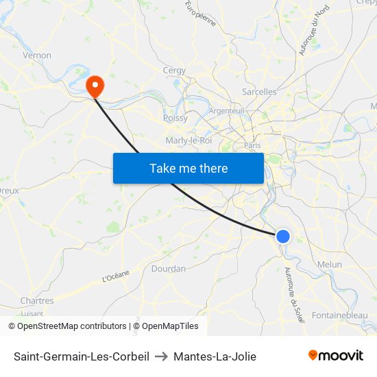 Saint-Germain-Les-Corbeil to Mantes-La-Jolie map