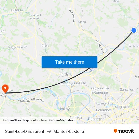 Saint-Leu-D'Esserent to Mantes-La-Jolie map