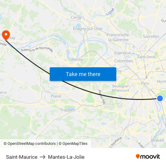 Saint-Maurice to Mantes-La-Jolie map