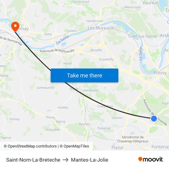 Saint-Nom-La-Breteche to Mantes-La-Jolie map