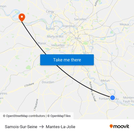 Samois-Sur-Seine to Mantes-La-Jolie map