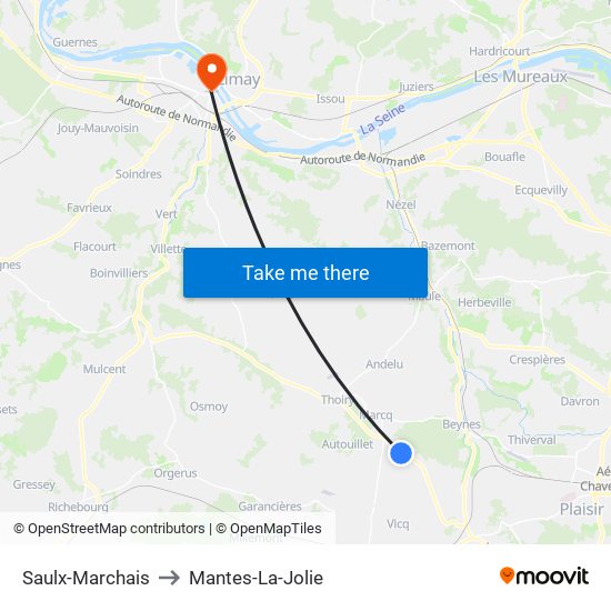 Saulx-Marchais to Mantes-La-Jolie map