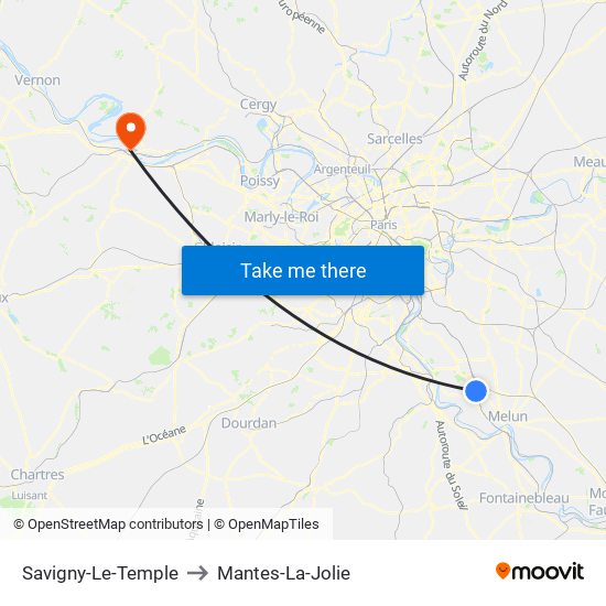 Savigny-Le-Temple to Mantes-La-Jolie map