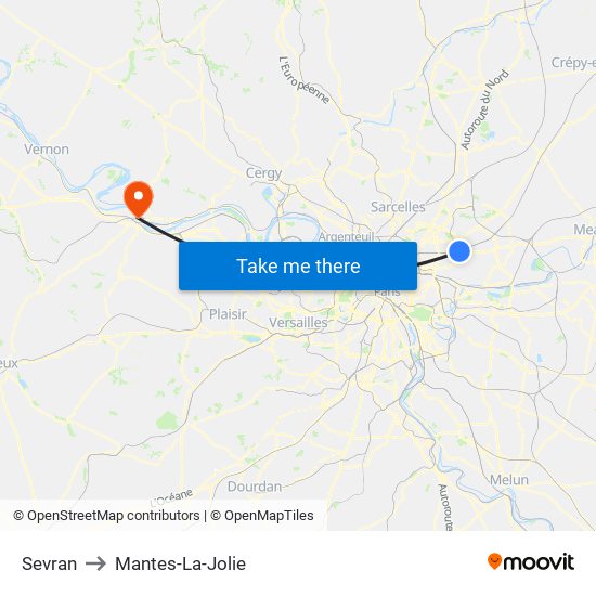 Sevran to Mantes-La-Jolie map