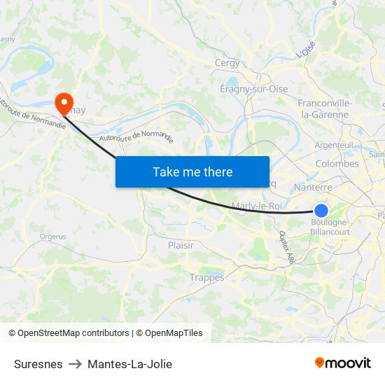 Suresnes to Mantes-La-Jolie map
